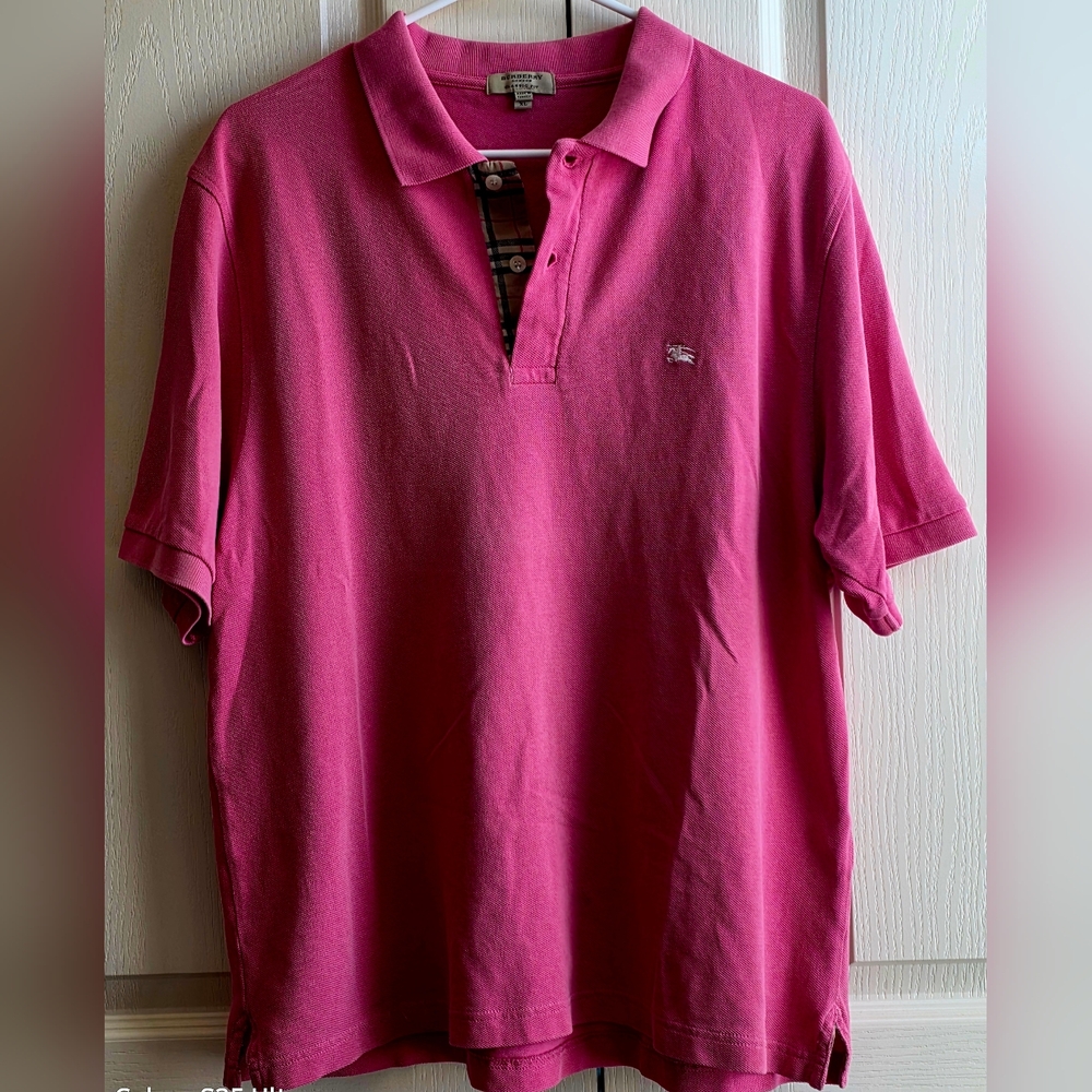 Burberry London Men's Pink Polo with Check Placket